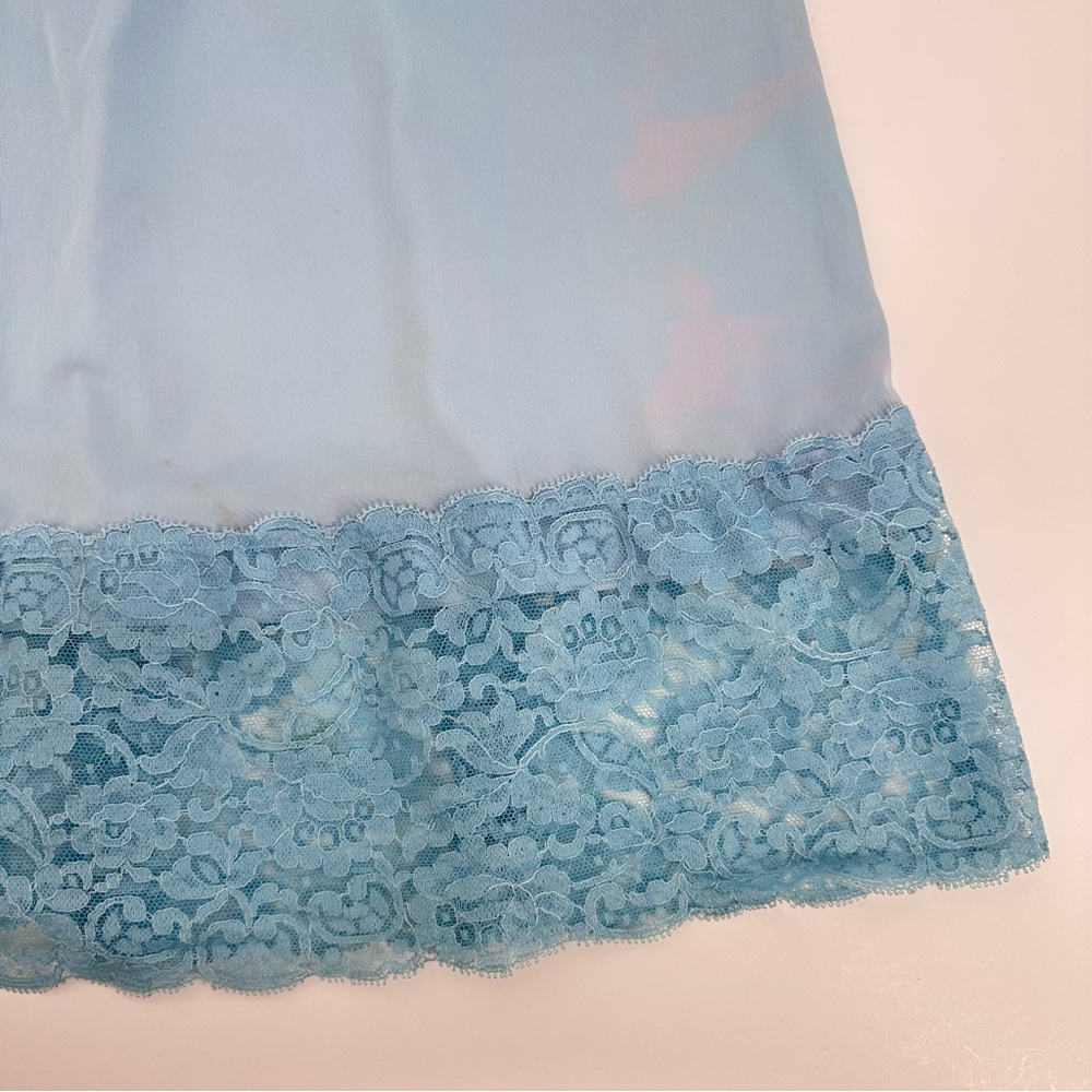 Vintage Full Slip Dress Blue Womens Size 34 Lace Nylon Boudoir Flirty Sexy - Picture 10 of 14